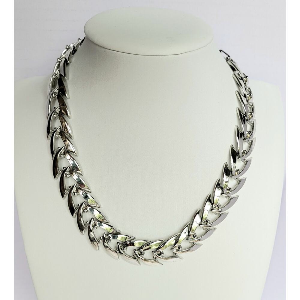 Vintage Coro Necklace 1960s Silver Chevron Signed 1960s MCM Mid Century Modern
